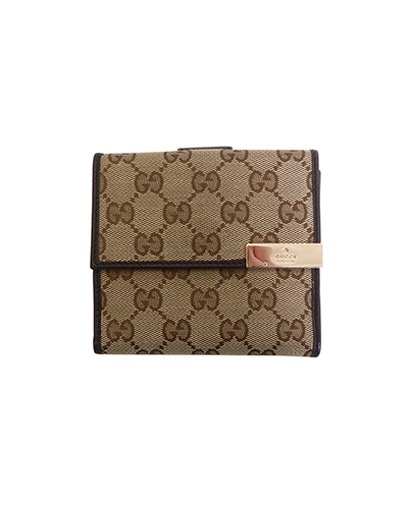 Gucci Trifold Margaux Wallet, &pound;65, Accessories, Brown/Cream, Fabric/Leather, Front view